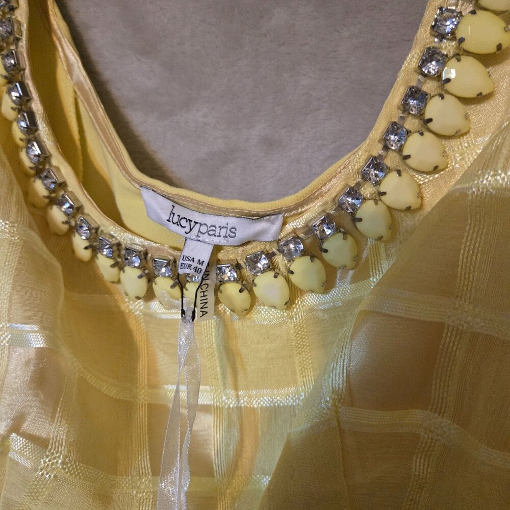 Lucyparis Women's Butter Yellow Beaded Neckline Mini Dress Artsy Parisian Size M - Picture 6 of 6